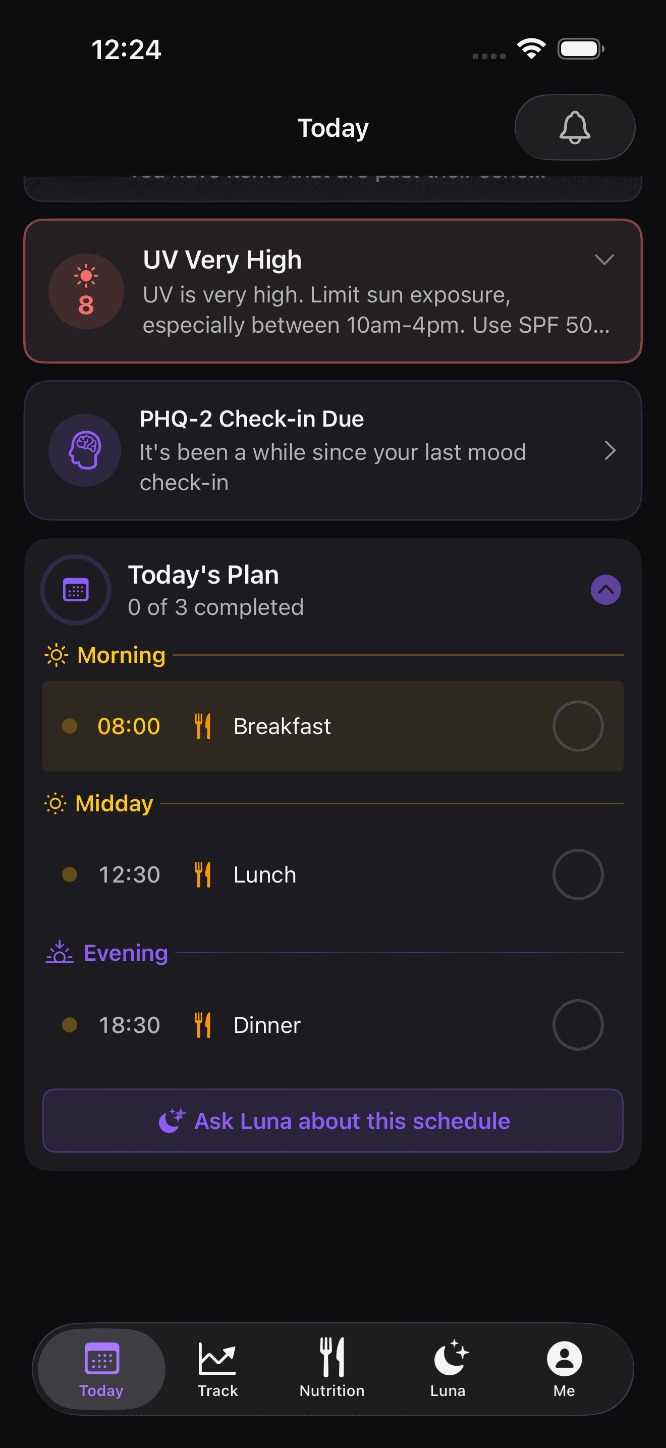 Your daily medication plan with smart timing and food interactions
