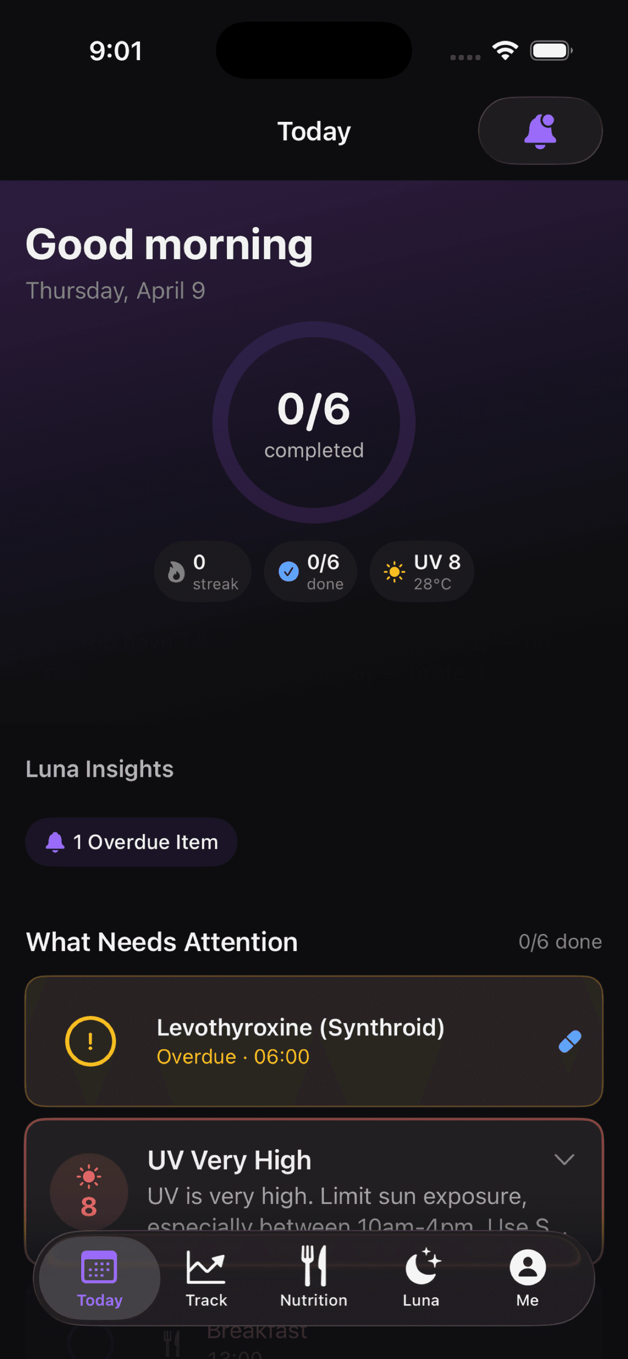 Today dashboard on iPhone