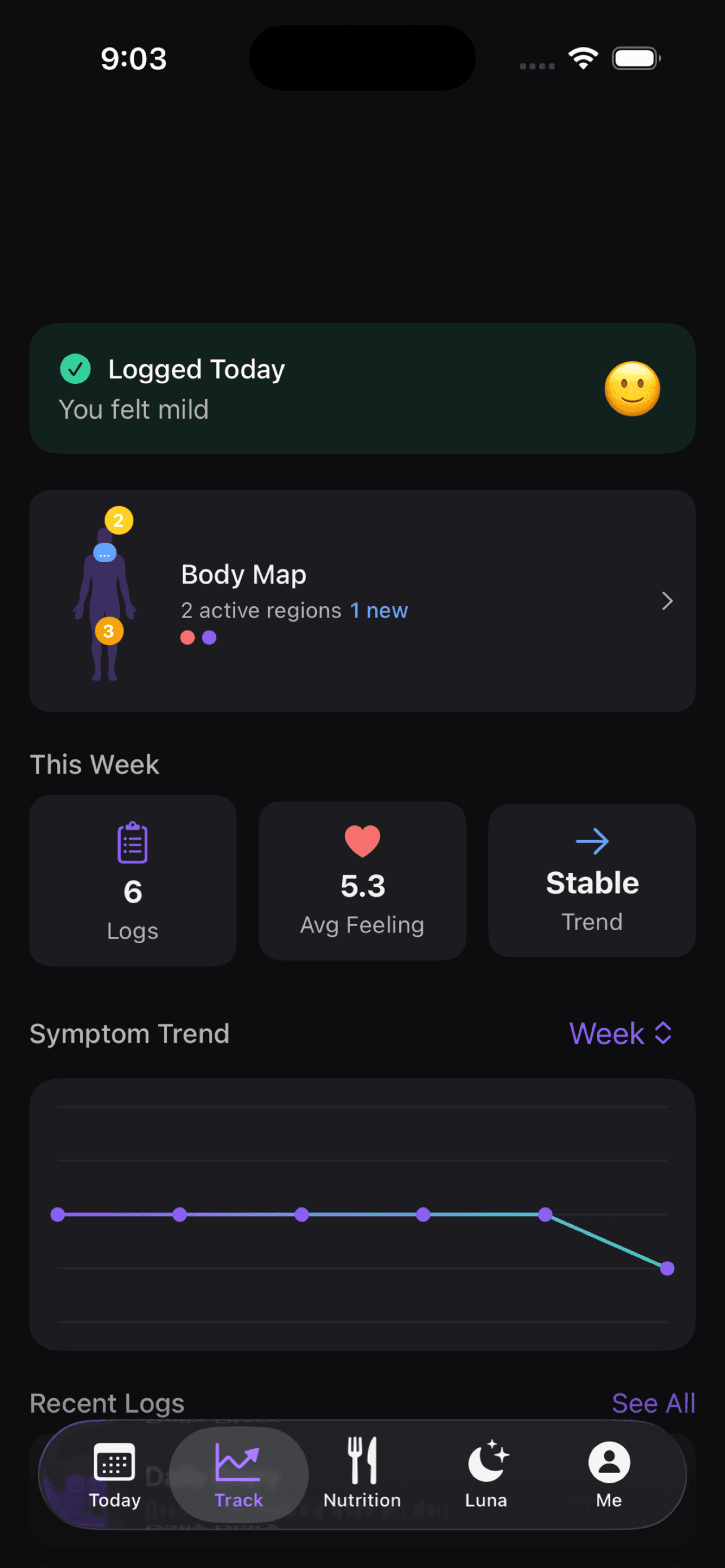 Symptom tracking on iPhone